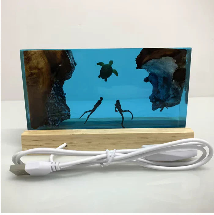 Divers and Turtle Resin Lamp