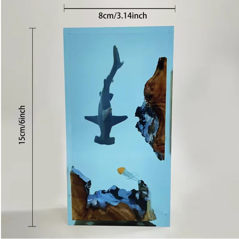 Hammerhead Shark and Jellyfish Resin Lamp