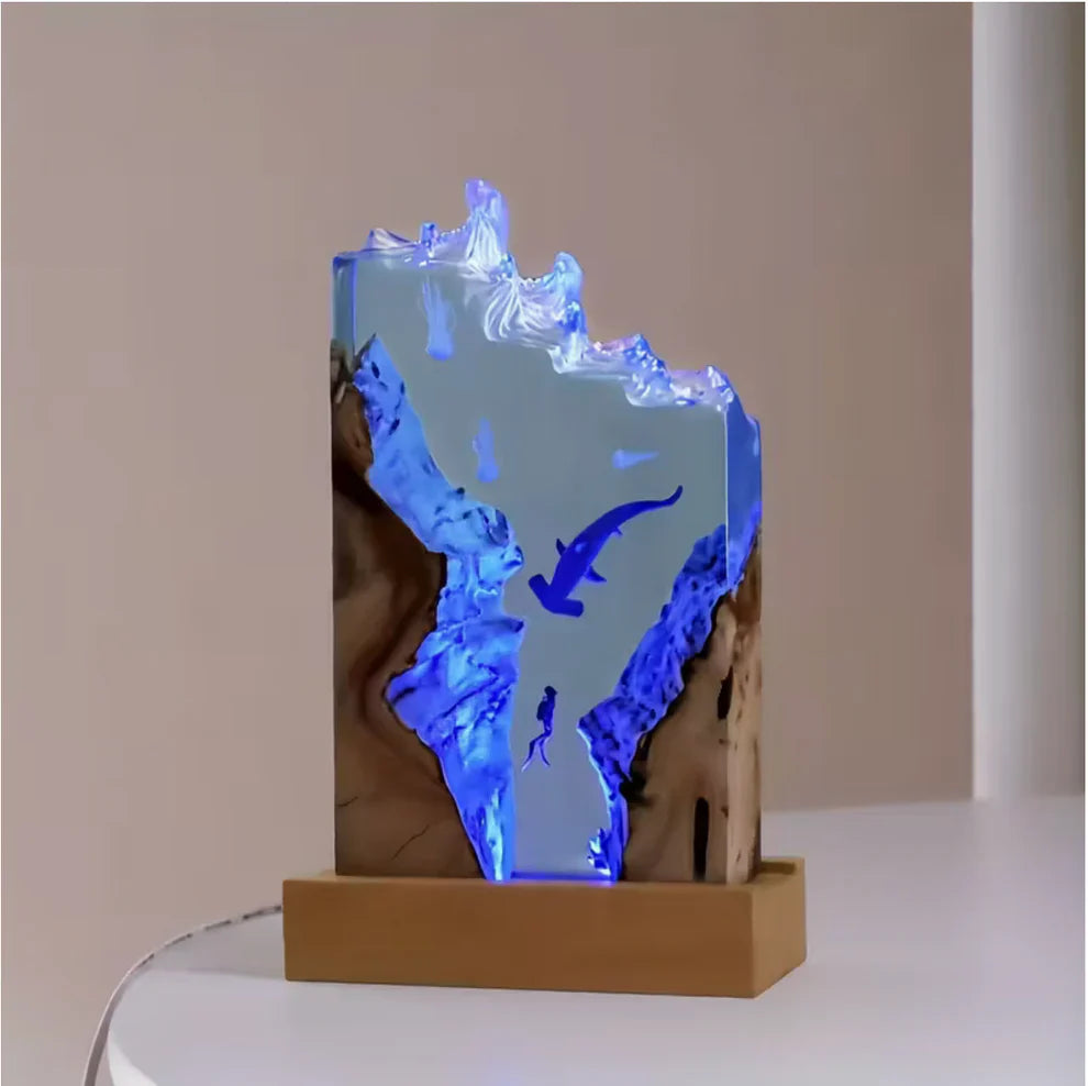 Whale and Diver Resin Lamp