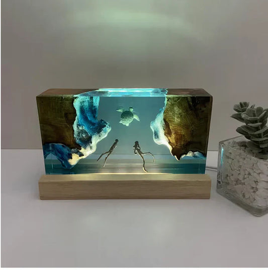Divers and Turtle Resin Lamp