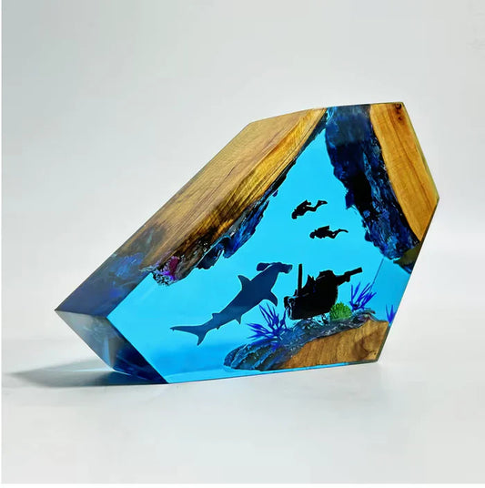 Hammerhead Shark and Divers Resin Lamp