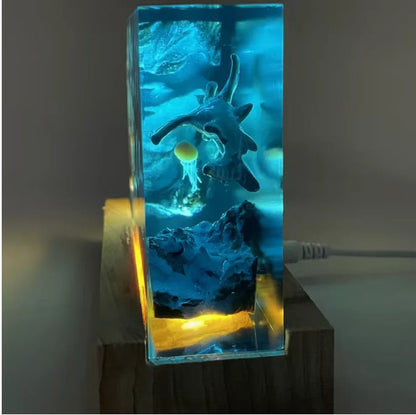 Hammerhead Shark and Jellyfish Resin Lamp