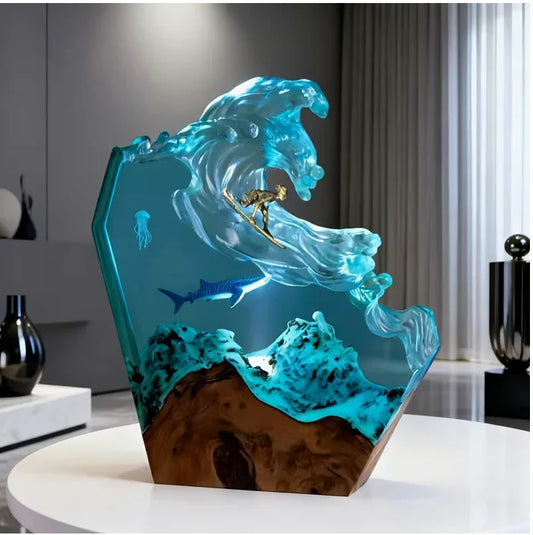 Ocean Surfing Whale Resin Lamp
