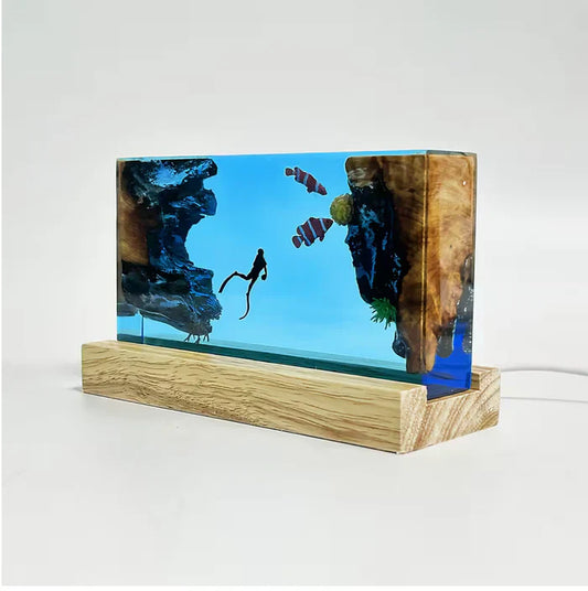Scuba Diver and Fishes Resin Lamp