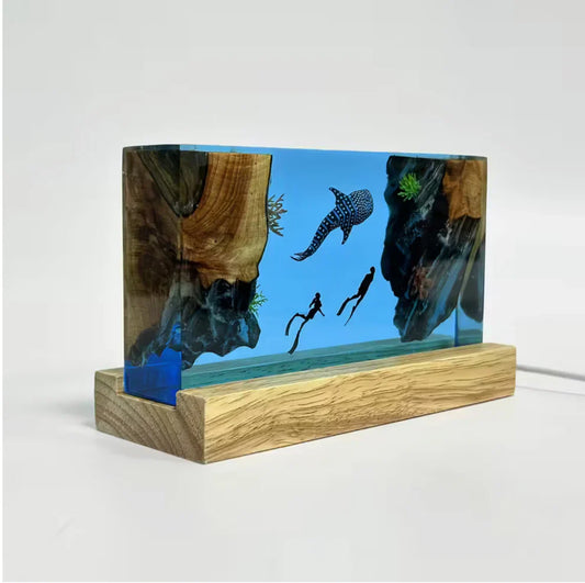 Whale and Divers Resin Lamp