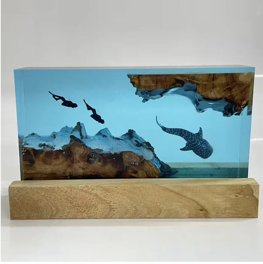 Whale and Divers Resin Lamp